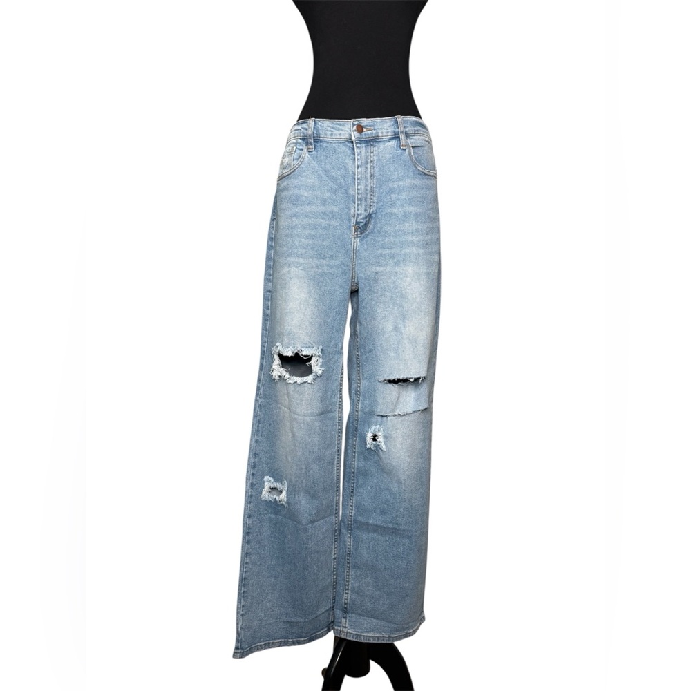 Light Blue Distressed Wide Leg Jeans